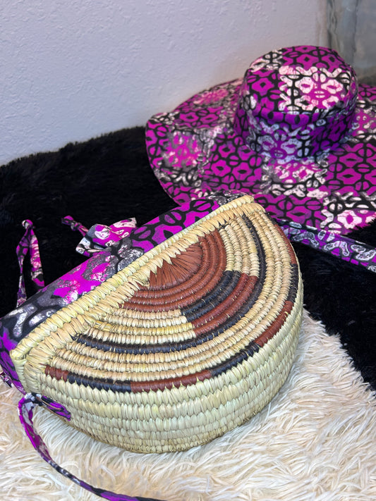 African print crossbody bag with hat